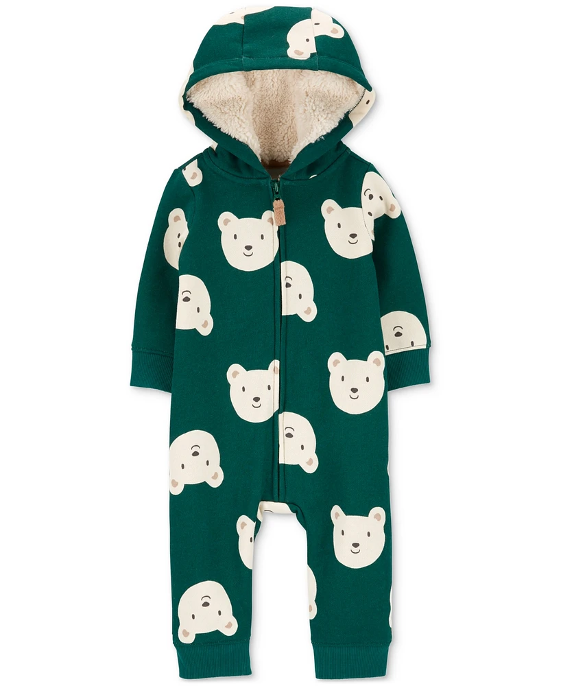 Carter's Baby Bear-Print Hooded Fleece Jumpsuit