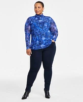 I.N.C. International Concepts Plus Size Mesh Turtleneck Skinny Leg Denim Jeans Exclusively At Macys