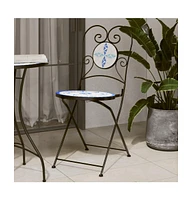 vidaXL Bistro Chairs Foldable 2 pcs Blue and White Ceramic