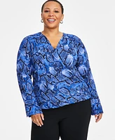 I.n.c. International Concepts Plus Cuffed Surplice Blouse, Exclusively at Macy's