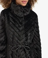 Kenneth Cole Women's Long Belted Faux Fur Coat