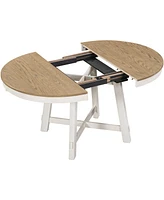 Slickblue Farmhouse Round Extendable Dining Table with 16-Inch Leaf for Rustic Wood Kitchen Dining