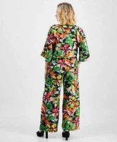 I.N.C. International Concepts Petite Floral Print Tie Front Short Sleeve Top Floral Print High Rise Wide Leg Pants Created For Macys