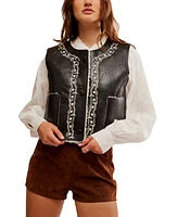 Free People Women's Travelers Faux-Leather Embroidered Vest