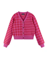 Andy & Evan Big Girls Pink Houndstooth Cardigan Sweater