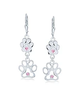 Bling Jewelry Bff Cut Out Open Animal Lover Pet Dog Cat Paw Print Dangle Stud Earrings For Women Puppy Cubic Zirconia .925 Sterling Silver Lever back