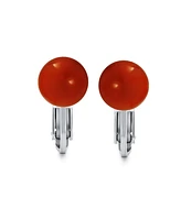 Bling Jewelry Simple Red Orange Dyed Coral Round Ball Bead Clip On Stud Earrings For Women .925 Sterling Silver 8MM