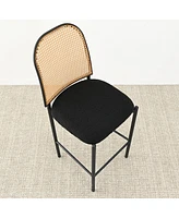 Maison Boucle Set Of 2 Upholstered Counter Stool With Rattan Back Cane-Maison