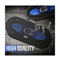 Pyle 4" x 10" Three-Way Triaxial Speaker System, 300 Watt, Blue
