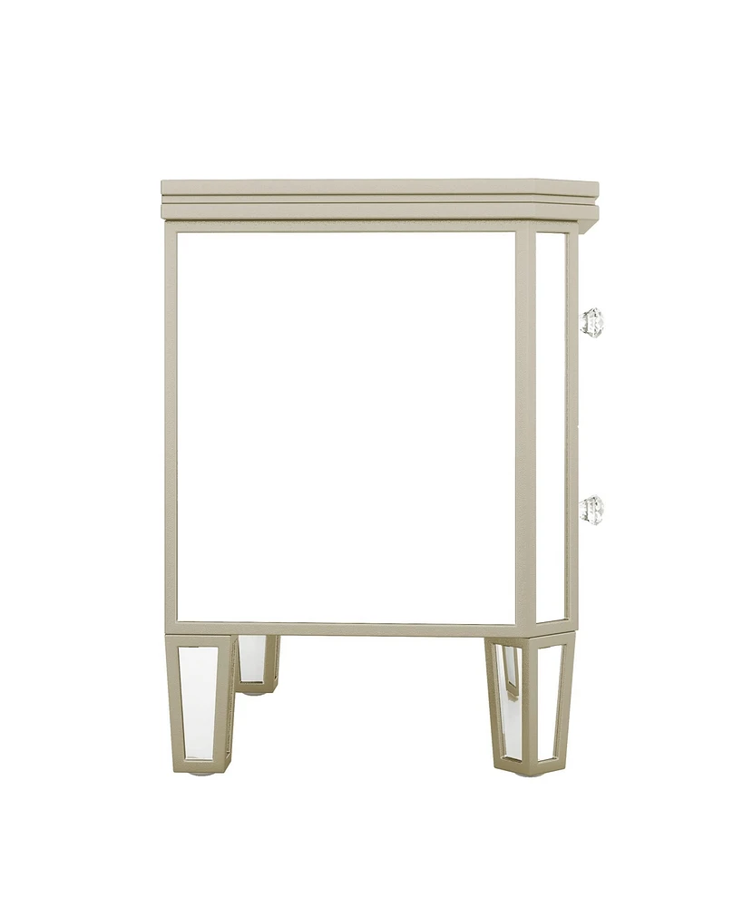 Slickblue Elegant Mirrored 2-Drawer Side Table with Golden Lines for Living Room, Hallway, Entryway