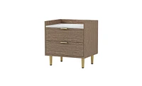 Slickblue Wooden Nightstand with 2 Drawers and Marbling Worktop, Mordern Wood Bedside Table with Metal Legs&Handles, Walnut