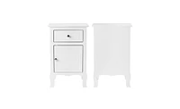 Slickblue Set of 2 Country Style Night Tables, Mdf with Curved Feet, One Drawer & One Door, White