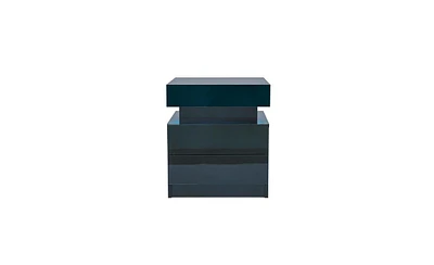 Slickblue Led Nightstand Modern Black Nightstand with Led Lights Wood Led Bedside Table Nightstand with 2 High Gloss Drawers for Bedroom