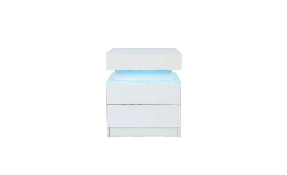 Slickblue Modern White Led Nightstand with Integrated Led Lights