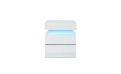 Slickblue Modern White Led Nightstand with Integrated Led Lights