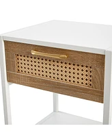 Slickblue Rattan End Table with Drawer for Versatile Storage