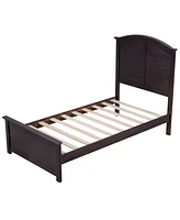 Slickblue Farmhouse Wooden Platform Bed with Curl Design Headboard and Footboard for Teenagers