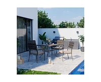 Pamapic Brown 5-Piece Pe Wicker Outdoor Dining Set with Green Cushions