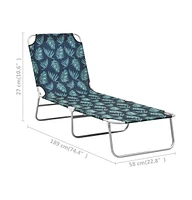 vidaXL Folding Sun Lounger Steel and Fabric Leaves Print