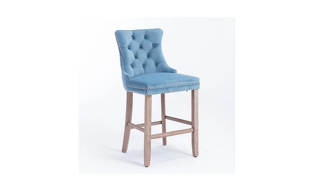 Slickblue Contemporary Velvet Barstools with Button Tufting and Wooden Legs Elegant Seating Solution