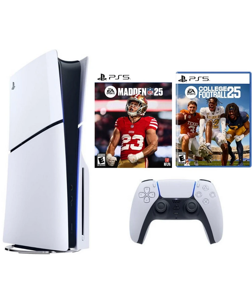 Sony PS5 - Playstation 5 Slim Disc Bundle with Madden Nfl 25 Game & College Football 25 Game