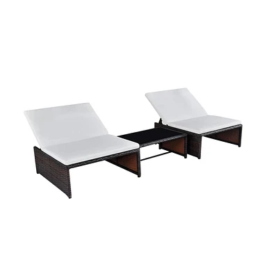 vidaXL Reclining Patio Chairs 2 pcs with Table Brown Poly Rattan