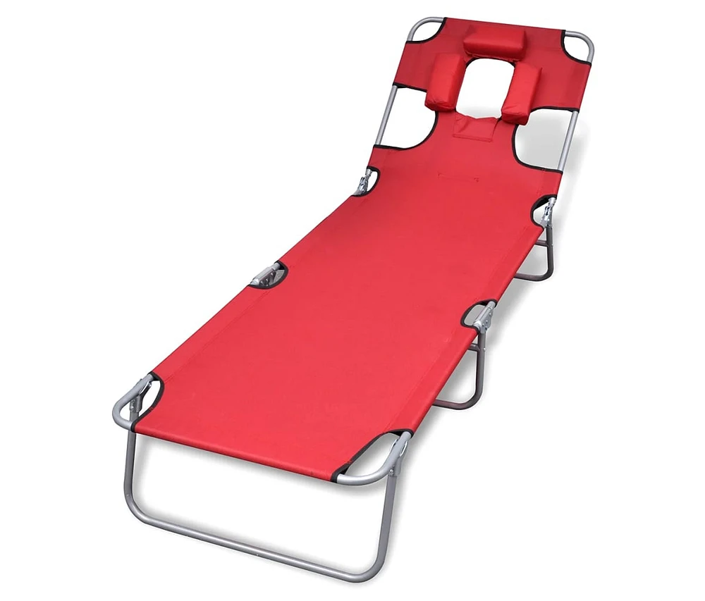 vidaXL Folding Sun Lounger with Head Cushion Powder-coated Steel Red