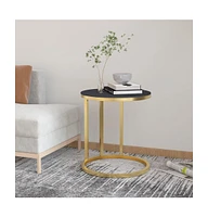 vidaXL Side Table Gold and Black 17.7" Tempered Glass