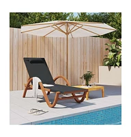 vidaXL Sun Lounger with Pillow Gray Textilene and Solid Wood Poplar