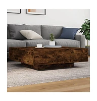 vidaXL Coffee Table with Led Lights Smoked Oak 39.4"x39.4"x12.2"