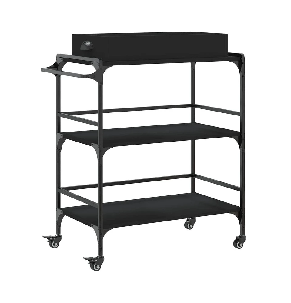 vidaXL Kitchen Trolley Black 32.1"x16.1"x36.4" Engineered Wood