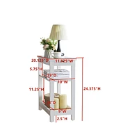 Kings Brand Furniture Slim Wood Side End Table with Storage Shelves & Pull-Out Tray, Nightstand for Bedroom, Living Room