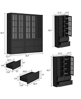 Famapy Grey Wood 12-Shelf Combination Bookcase Storage Cabinet