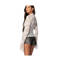 Edikted Women's Sheer Lace Bell Sleeve Top