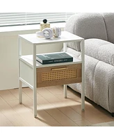 Slickblue Rattan End Table with Drawer for Chic Storage