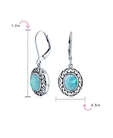 Bling Jewelry Western Style 3.2CT Light Blue Natural Larimer Dome Oval Bezel Set Lever Back Dangle Earrings For Women Sterling Silver