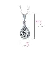 Bling Jewelry Cubic Zirconia Traditional Classic Large Cz Teardrop Solitaire Pendant Necklace For Women .925 Sterling Silver