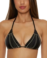 Becca Women's Color Sheen Contrast-Stitch Triangle Bikini Top