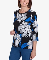 Alfred Dunner Women's Brushstroke Print Crew Neck Top