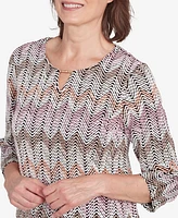 Alfred Dunner Women's Telluride Chenille Zig Zag Split Neck Top