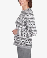 Alfred Dunner Women's Copenhagen Fair Isle Biadere Patch Sweater