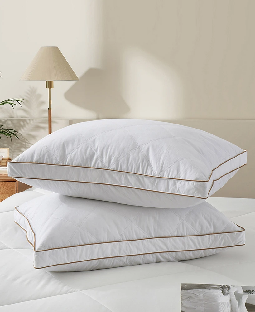 Unikome 2 Piece Diamond Quilted Goose Feather Gusseted Bed Pillows Set