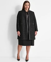 Dkny Women's Faux-Leather-Trim Textured Coat