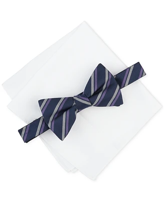 Alfani Men's Earl Stripe Bow Tie & Solid Pocket Square Set, Created for Macy's