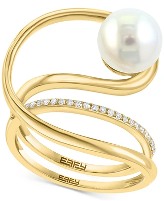 Effy Freshwater Pearl (8-1/2mm) & Diamond (1/10 ct. t.w.) Coil Statement Ring in 14k Gold