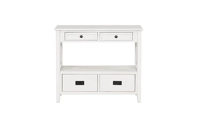 Slickblue 36'' Farmhouse Pine Wood Console Table – Antique White Sofa Table with 4 Drawers & Storage Shelf for Entryway, Living Room, Bedroom,