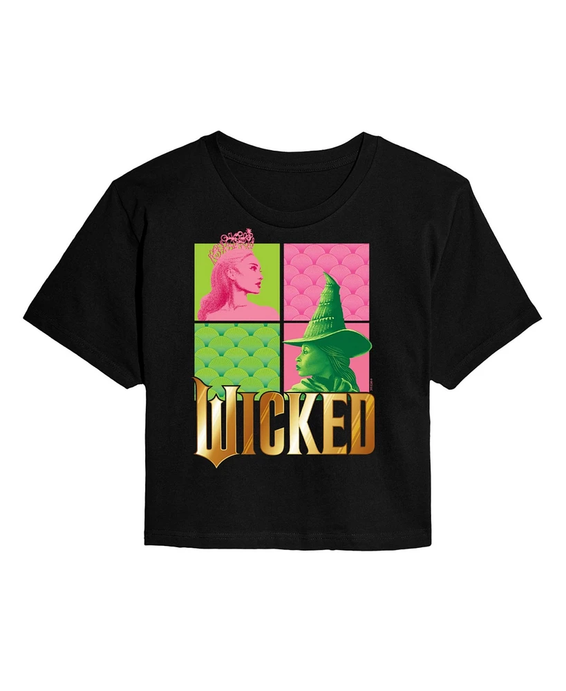 Hybrid Apparel Juniors Trendy Wicked Elphaba Glinda Graphic Cropped T-Shirt