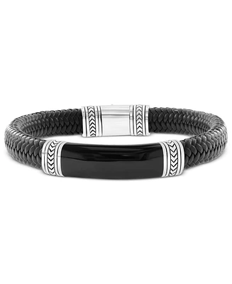 Effy Men's Onyx & Woven Leather Bracelet in Sterling Silver