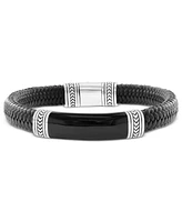 Effy Men's Onyx & Woven Leather Bracelet in Sterling Silver