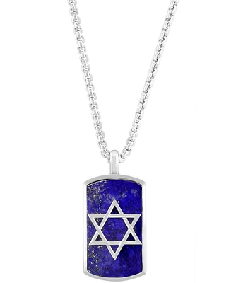 Effy Men's Lapis Lazuli Star of David Dog Tag 22" Pendant Necklace in Sterling Silver